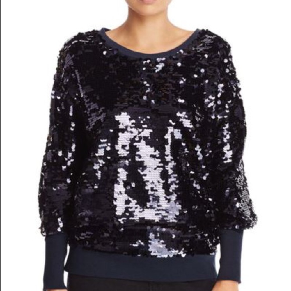 JOIE NAVY BLUE SEQUINED EMBELLISHED SWEATSHIRT